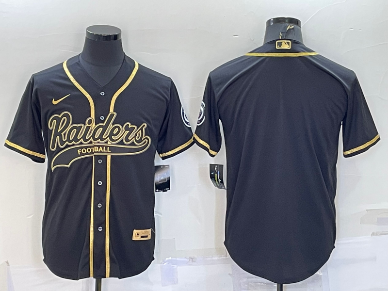 Men's Las Vegas Raiders Blank Black Gold With Patch Cool Base Stitched Baseball Jersey Men's Las Vegas Raiders Blank Black Gold With Patch Cool Base Stitched Baseball Jersey